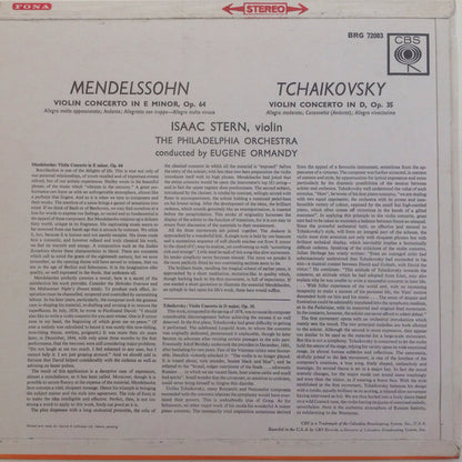 Isaac Stern, Eugene Ormandy, The Philadelphia Orchestra, Pyotr Ilyich Tchaikovsky, Felix Mendelssohn-Bartholdy : Violin Concerto In D Major /  Violin Concerto In E Minor (LP)