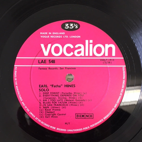 Earl Hines : Solo (LP, Album, Mono)