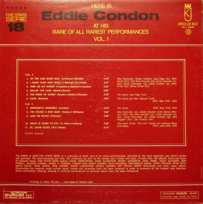 Eddie Condon : Here Is Eddie Condon At His Rare of All Rarest Performances Vol. 1 (LP, Album)