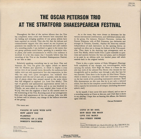 The Oscar Peterson Trio : At The Stratford Shakespearean Festival (LP, Album, Mono, RE)