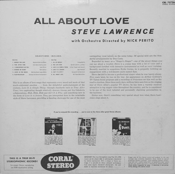 Steve Lawrence (2) : All About Love (LP, Album)