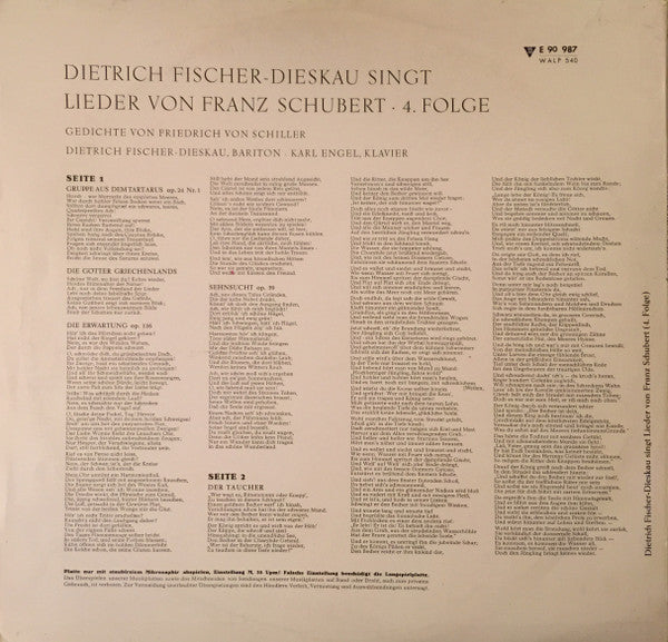 Franz Schubert, Dietrich Fischer-Dieskau : Dietrich Fischer-Dieskau Singt Lieder Von Franz Schubert - 4. Folge (LP)