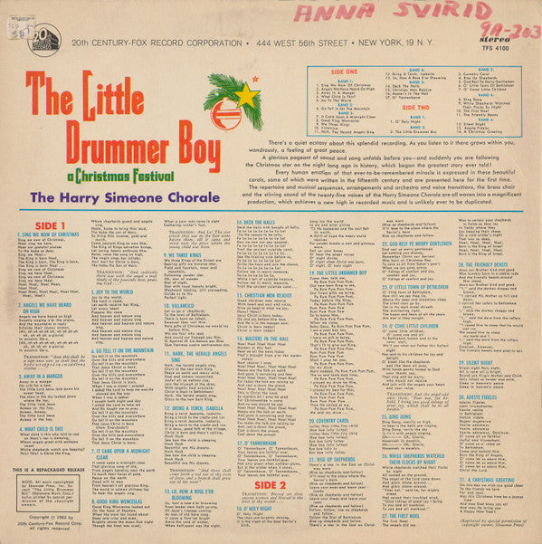 The Harry Simeone Chorale : The Little Drummer Boy: A Christmas Festival (LP, Album)