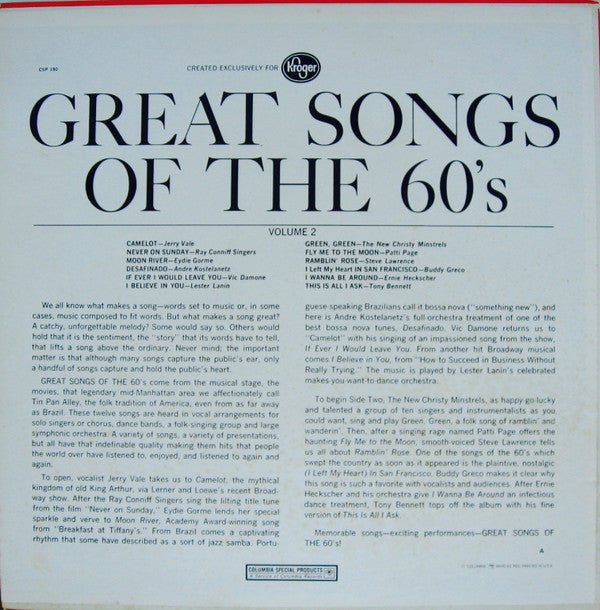 Various : Great Songs Of The 60's Volume 2 (LP, Album, Comp, Ltd)