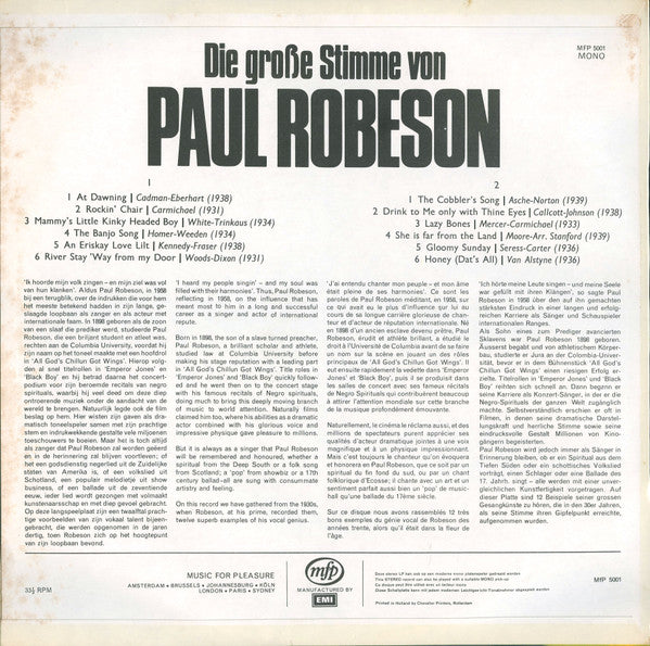 Paul Robeson : Die Große Stimme Von Paul Robeson (LP, Album, Comp, Mono)