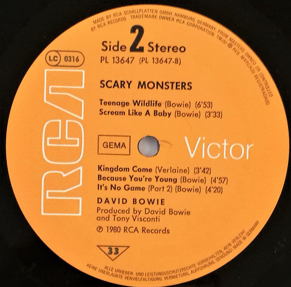 David Bowie : Scary Monsters (LP, Album, Ora)