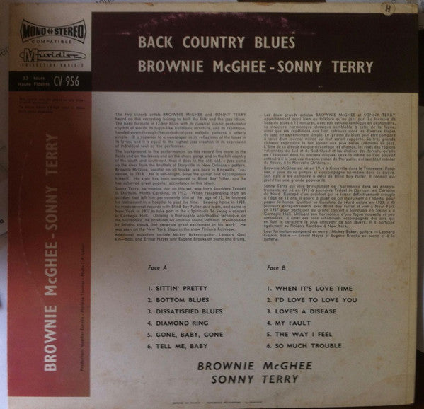 Sonny Terry & Brownie McGhee : Back Country Blues (LP, RE)