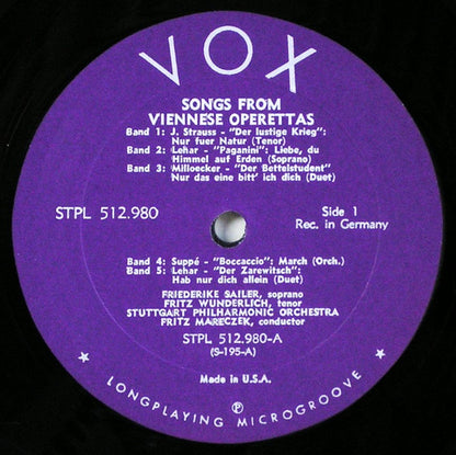 Fritz Wunderlich : Fritz Wunderlich Sings Songs From Viennese Operettas (LP, Album, Uni)