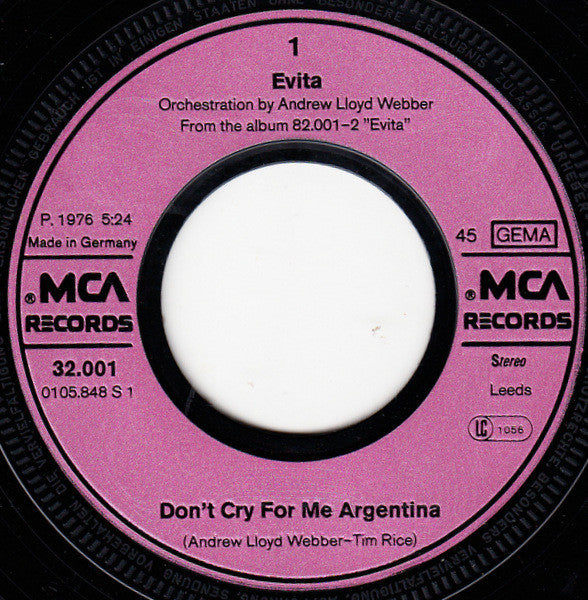 Julie Covington : Don't Cry For Me Argentina (7", Single)