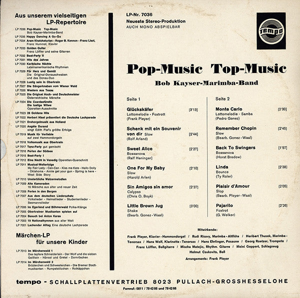 Bob Kayser's Marimba Band : Pop-Music Top-Music (LP)