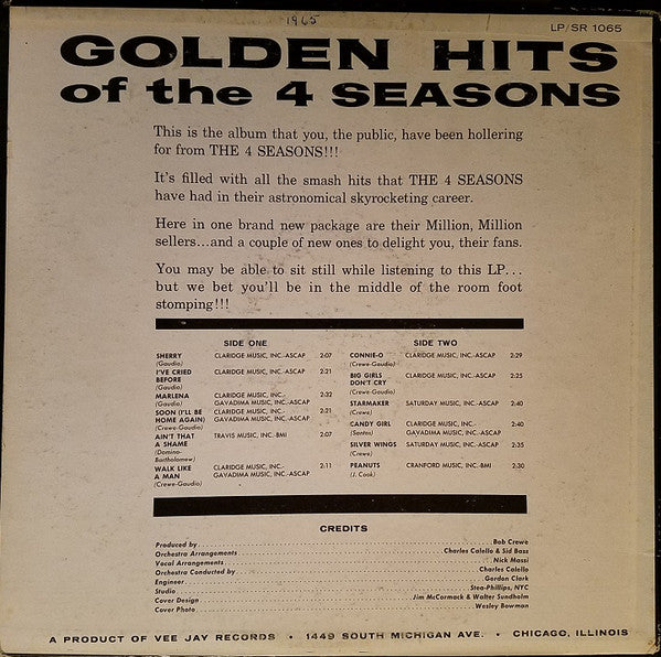 The Four Seasons : Golden Hits Of The 4 Seasons (LP, Comp, Mono)