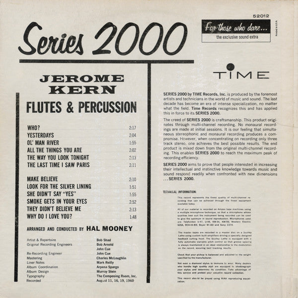 Jerome Kern, Hal Mooney And His Orchestra : Flutes & Percussion (LP, Album, Mono, Gat)