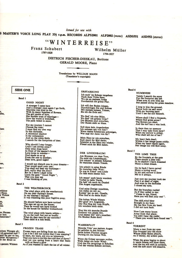 Franz Schubert, Dietrich Fischer-Dieskau, Gerald Moore : Die Winterreise (LP, S/Sided, RP + LP, RP)