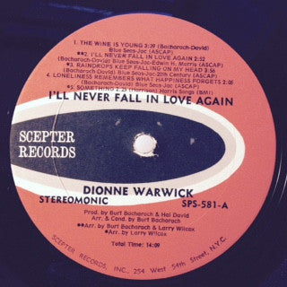 Dionne Warwick : I'll Never Fall In Love Again (LP, Album, Gat)