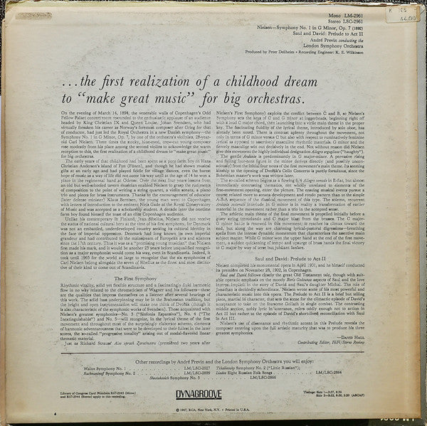 Carl Nielsen - André Previn Conducts The The London Symphony Orchestra : Symphony No. 1 (1892) (LP)