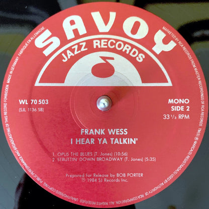 Frank Wess : I Hear Ya Talkin' (LP, Album)