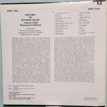 Conjunto Instrumental "Pro Musica Hispaniarum", Rodrigo de Zayas, Roberto Pla (2) : History Of Spanish Music, Volume XXIII: Renaissance Dances (LP, Album, RE)