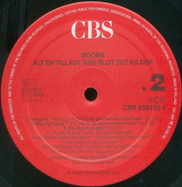 Boobs : Alt Er Tilladt Når Blot Det Kilder (LP, Album)