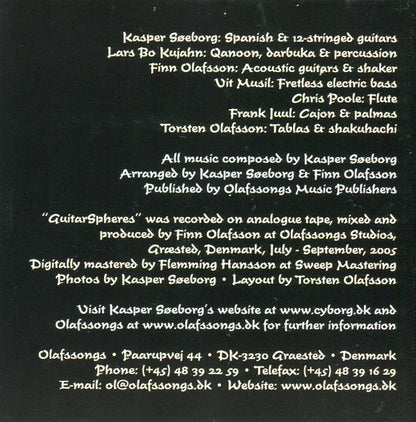 Kasper Søeborg Featuring Lars Bo Kujahn, Finn Olafsson, Vít Musil, Chris Poole, Frank Juul, Torsten Olafsson : GuitarSpheres (CD, Album)