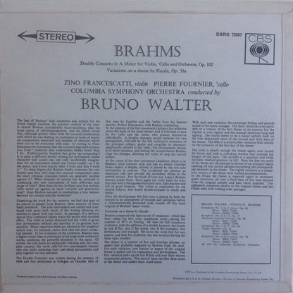 Johannes Brahms - Zino Francescatti, Pierre Fournier, Bruno Walter, Columbia Symphony Orchestra : Double Concerto In A Minor - Variations On A Theme Of Haydn (LP, RE)