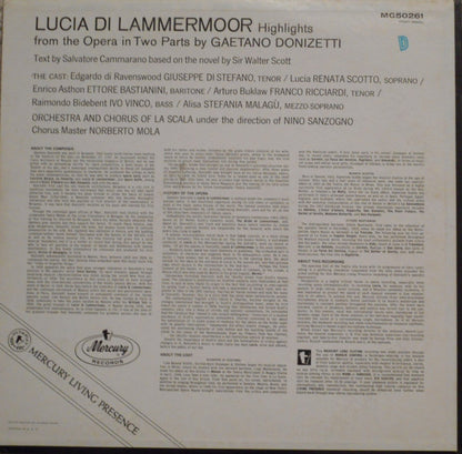 Teatro Alla Scala, Gaetano Donizetti, Giuseppe di Stefano, Renata Scotto, Ettore Bastianini, Nino Sanzogno : Highlights From Lucia Di Lammermoor (LP, Album, Mono)