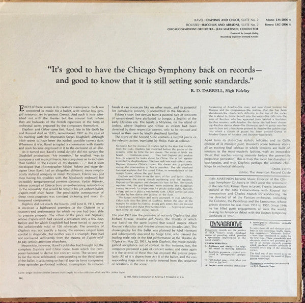 Maurice Ravel / Albert Roussel, The Chicago Symphony Orchestra / Jean Martinon : Daphnis And Chloe, Suite No. 2 / Bachus And Ariadne, Suite No. 2 (LP)