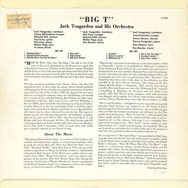 Jack Teagarden And His Orchestra : Big T (LP)