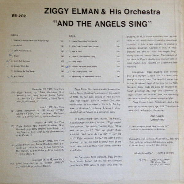 Ziggy Elman : And The Angels Sing 1938-39 (LP, Comp)