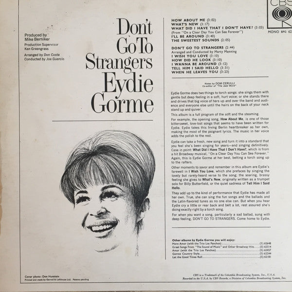 Eydie Gormé : Don't Go To Strangers (LP, Album, Mono)