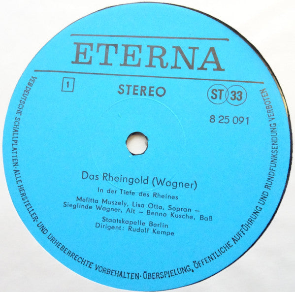 Richard Wagner, Staatskapelle Berlin, Rudolf Kempe, Lisa Otto, Melitta Muszely, Sieglinde Wagner, Johanna Blatter, Ruth Siewert, Helmut Melchert, Rudolf Schock, Ferdinand Frantz, Josef Metternich, Benno Kusche : Das Rheingold (LP)