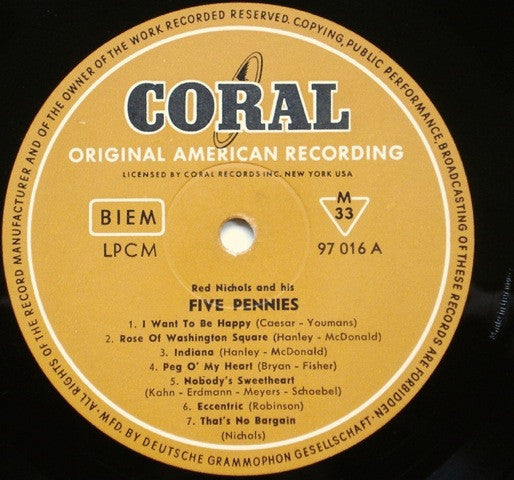 Red Nichols And His Five Pennies Featuring: Benny Goodman • Glenn Miller • Gene Krupa • Jack Teagarden • Eddie Lang • Adrian Rollini • Miff Mole • Jimmy Dorsey • Bud Freeman • Joe Sullivan, Carl Kress : The Red Nichols And His Five Pennies (LP, Comp, Mono)