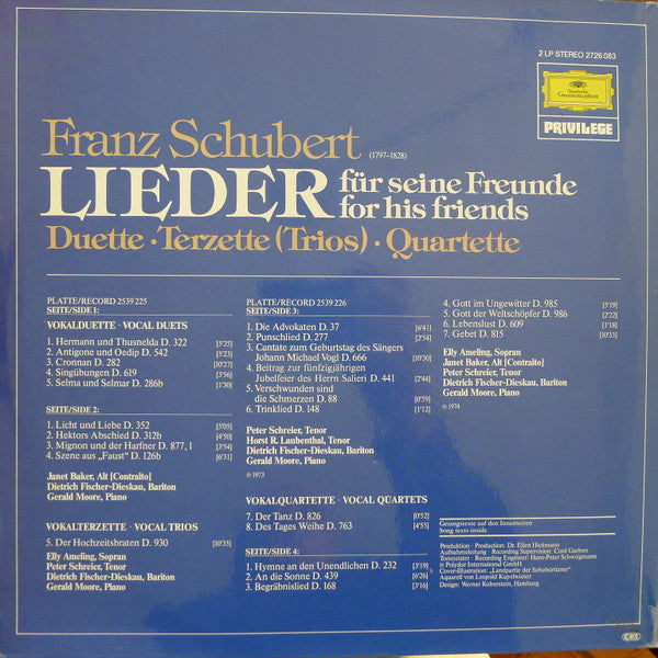 Franz Schubert - Elly Ameling • Janet Baker • Peter Schreier • Horst R. Laubenthal • Dietrich Fischer-Dieskau, Gerald Moore : Lieder Für Seine Freunde (Duette • Terzette • Quartette) (2xLP, Comp, Gat)