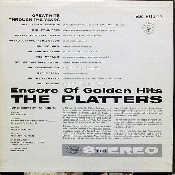 The Platters : Encore Of Golden Hits (LP, Comp, RE)