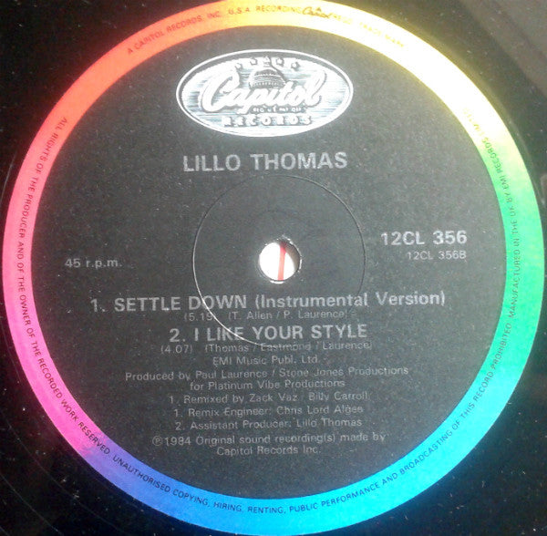 Lillo Thomas : Settle Down / I Like Your Style (12")