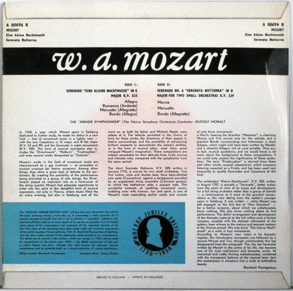 Wolfgang Amadeus Mozart, Wiener Symphoniker, Rudolf Moralt : Eine Kleine Nachtmusik / Serenata Notturna (10", Mono)