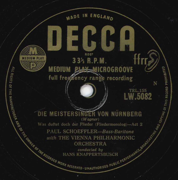 Richard Wagner - Hans Knappertsbusch, Paul Schöffler With Wiener Philharmoniker : Die Meistersinger Von Nürnberg (Monologues Of Hans Sachs) (10", Mono)