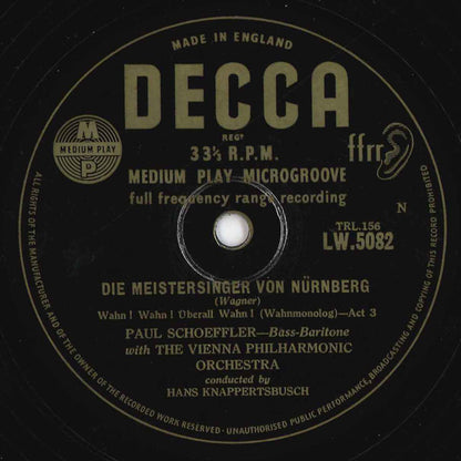 Richard Wagner - Hans Knappertsbusch, Paul Schöffler With Wiener Philharmoniker : Die Meistersinger Von Nürnberg (Monologues Of Hans Sachs) (10", Mono)