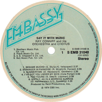 Ray Conniff And His Orchestra & Chorus : Say It With Music (LP, Album, RE)