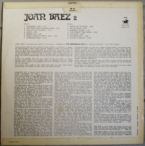 Joan Baez : Joan Baez 2 (LP, Album, RE)