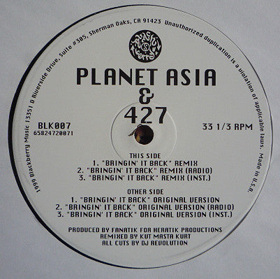 Planet Asia & Eclipse 427 : Bringin' It Back (12", Single)