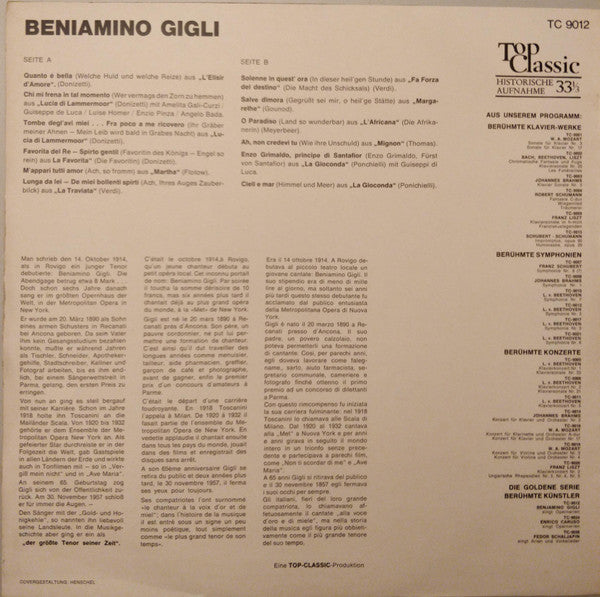 Beniamino Gigli : Beniamino Gigli Singt Opernarien (LP, Comp)