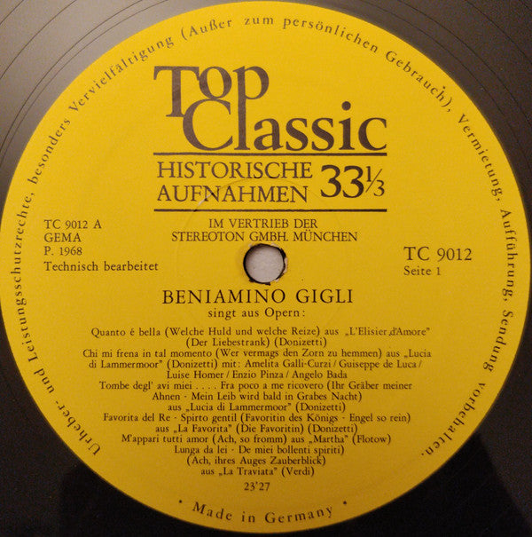 Beniamino Gigli : Beniamino Gigli Singt Opernarien (LP, Comp)