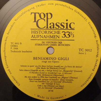 Beniamino Gigli : Beniamino Gigli Singt Opernarien (LP, Comp)