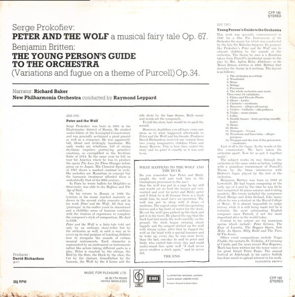 Sergei Prokofiev, Benjamin Britten Narrated By Richard Baker (7), New Philharmonia Orchestra Conducted By Raymond Leppard : Peter And The Wolf / The Young Person's Guide To The Orchestra (LP)