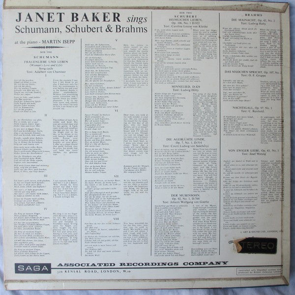 Janet Baker : Sings Schumann, Schubert & Brahms (LP)