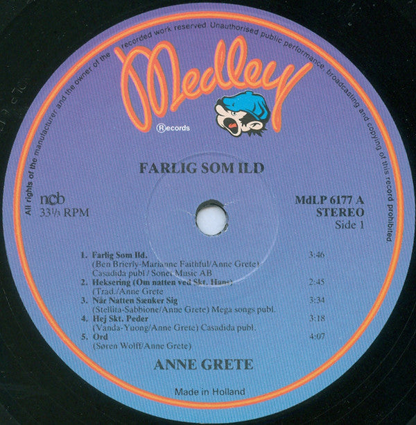 Anne Grete : Farlig Som Ild (LP, Album)