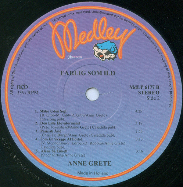 Anne Grete : Farlig Som Ild (LP, Album)