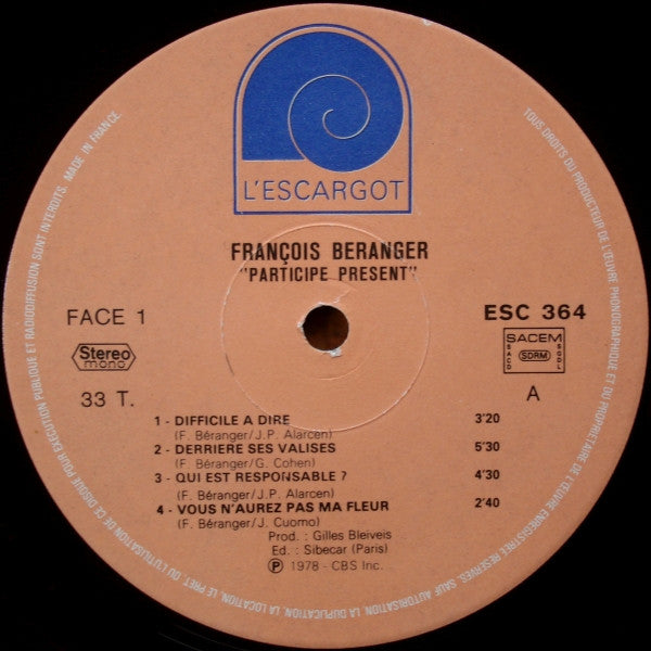 François Béranger : Participe Présent (LP, Album, RP, Gat)