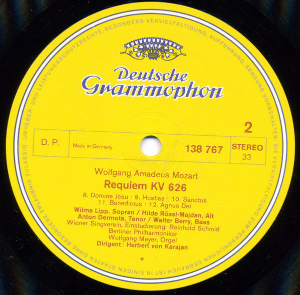 Wolfgang Amadeus Mozart ‧ Wilma Lipp ‧ Hilde Rössel-Majdan ‧ Anton Dermota ‧ Walter Berry ‧ Wiener Singverein ‧ Berliner Philharmoniker ‧ Dirigent: Herbert von Karajan : Requiem KV 626 (LP, RP)