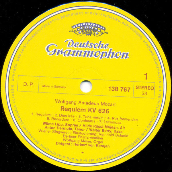 Wolfgang Amadeus Mozart ‧ Wilma Lipp ‧ Hilde Rössel-Majdan ‧ Anton Dermota ‧ Walter Berry ‧ Wiener Singverein ‧ Berliner Philharmoniker ‧ Dirigent: Herbert von Karajan : Requiem KV 626 (LP, RP)